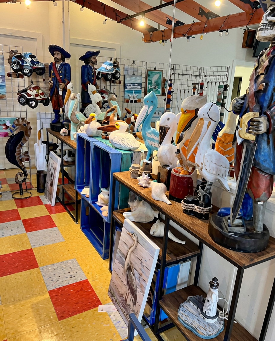 Coastal booth with buoys, lamps and nautical decor